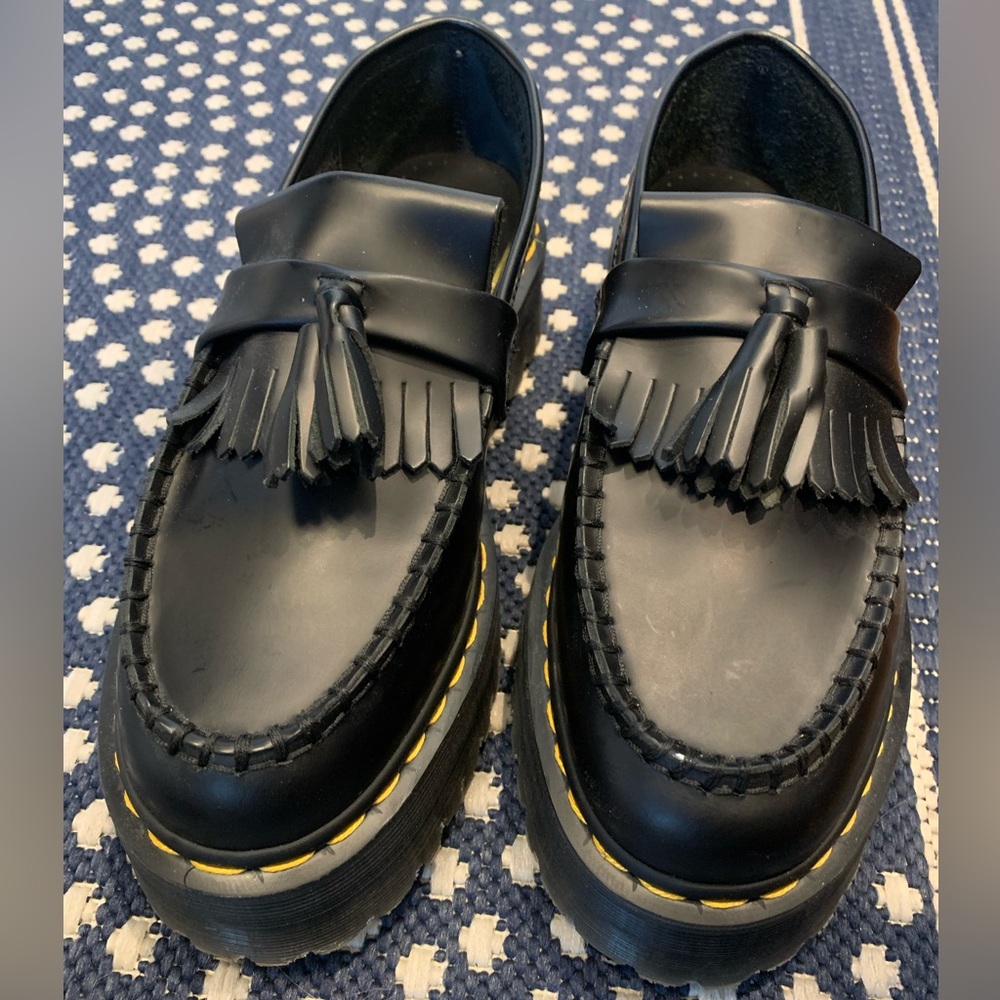 Dr. Martens Adrian Quad Black Leather Platform Tassel Loafer Size 9 Womens